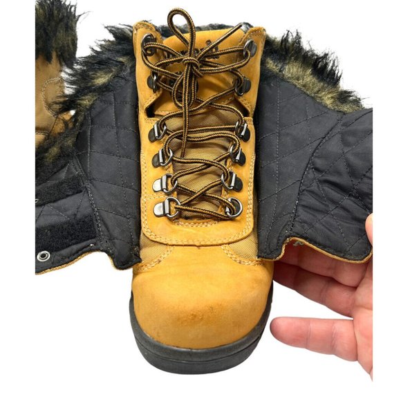 Timberland Tan Leather Faux Fur Cuff Ankle Winter Snow Boots Youth Size 4 - Picture 6 of 16